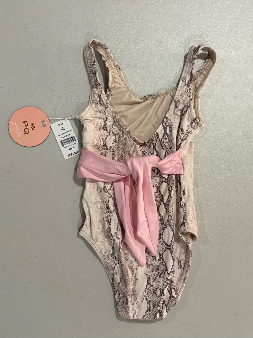 PQ Swim Girls Snake-Print One-Piece in Pink and Beige
